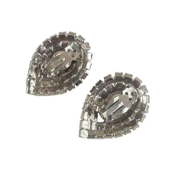 Pear-Shaped Rhinestone & Black Stone Clip-On Earrings Party Wedding Glam Jewelry - Picture 3 of 7